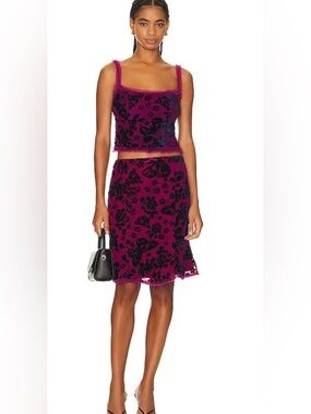 GUIZIO Velvet Burnout Midi Skirt – Purple (NWT, Retail $294)